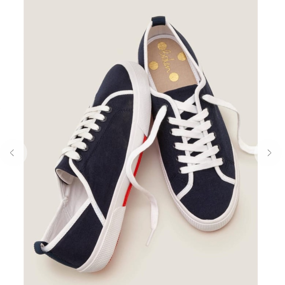 BODEN Women’s Laurie Canvas Sneakers Lace Up Navy Blue size 37 or 6.5